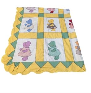 Vintage Quilt Handmade Sunbonnet Sue Bedspread Hand Stitch 81x94" Cottagecore